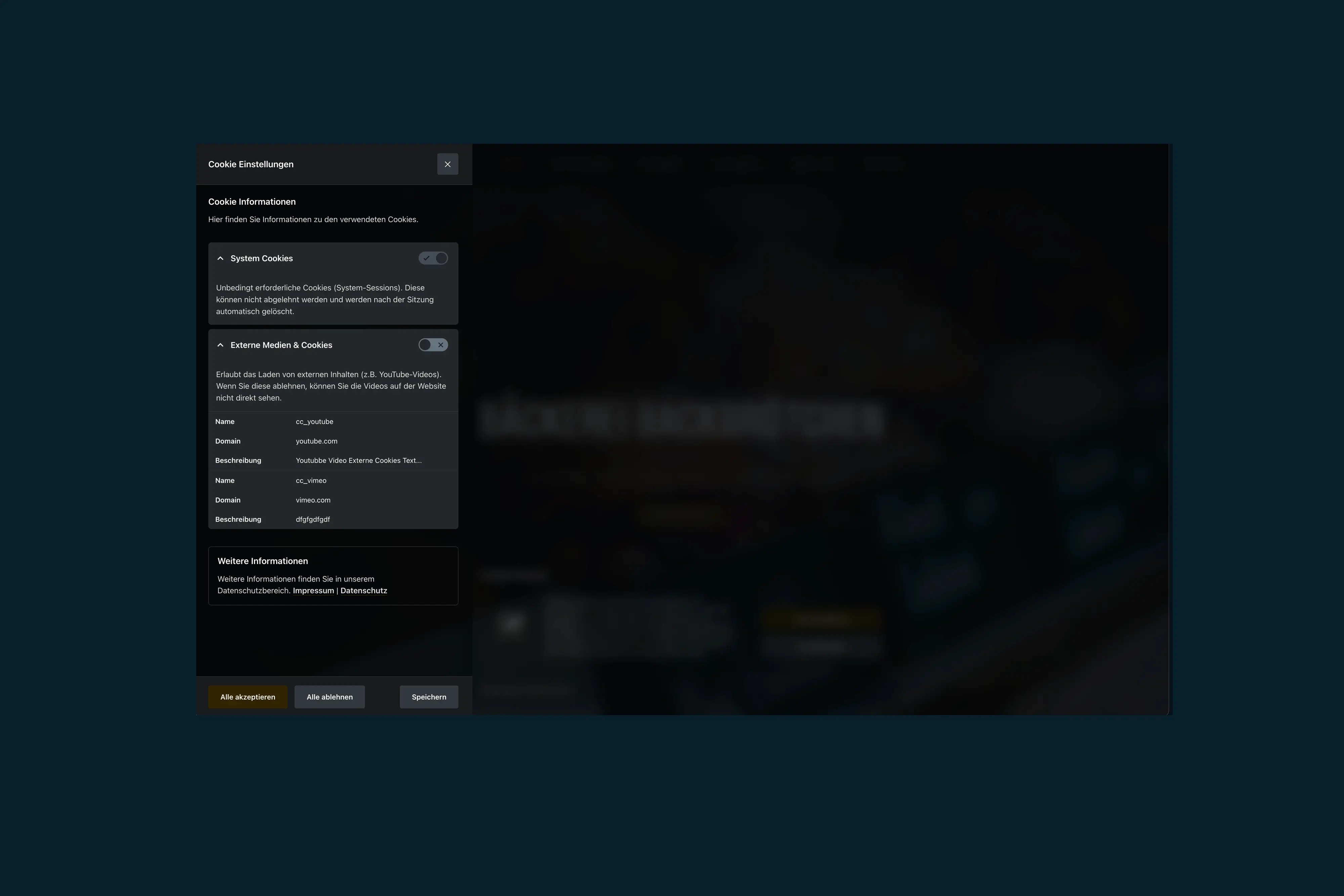 Cookie Menu open